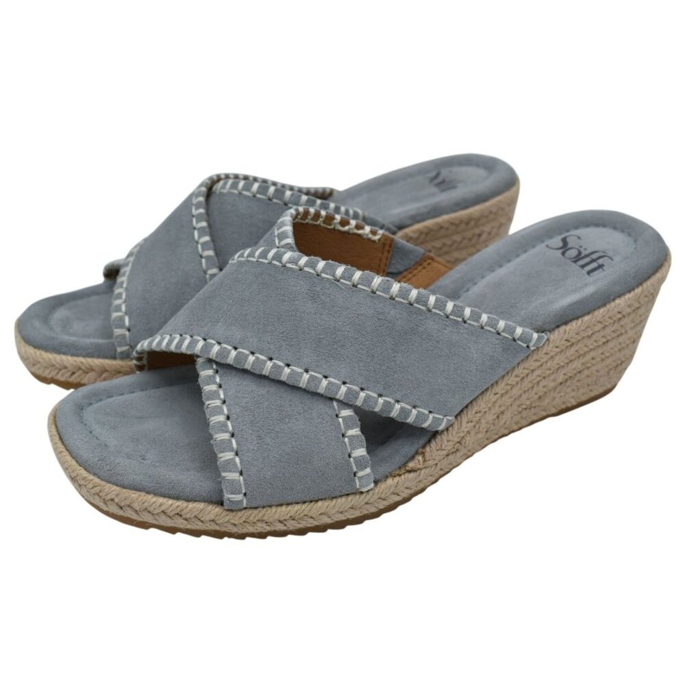 Sofft Womens 9.5 Indie Blue Chambray Espadrille Wedge‎ Open Toe Sandals Shoes